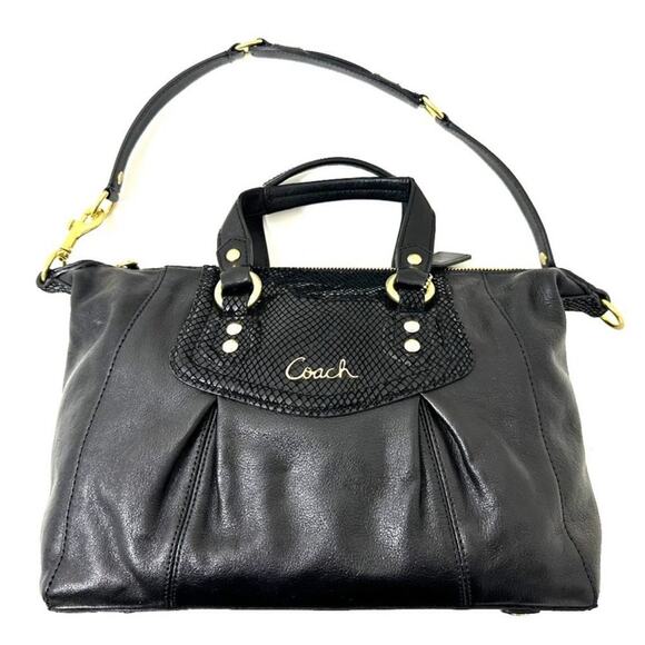Coach Ashley Black Python Leather Satchel Purse - Picture 1 of 14